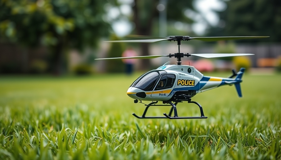 RC-Spielzeuge für Kinder: Remote-controlled helicopter in a garden.