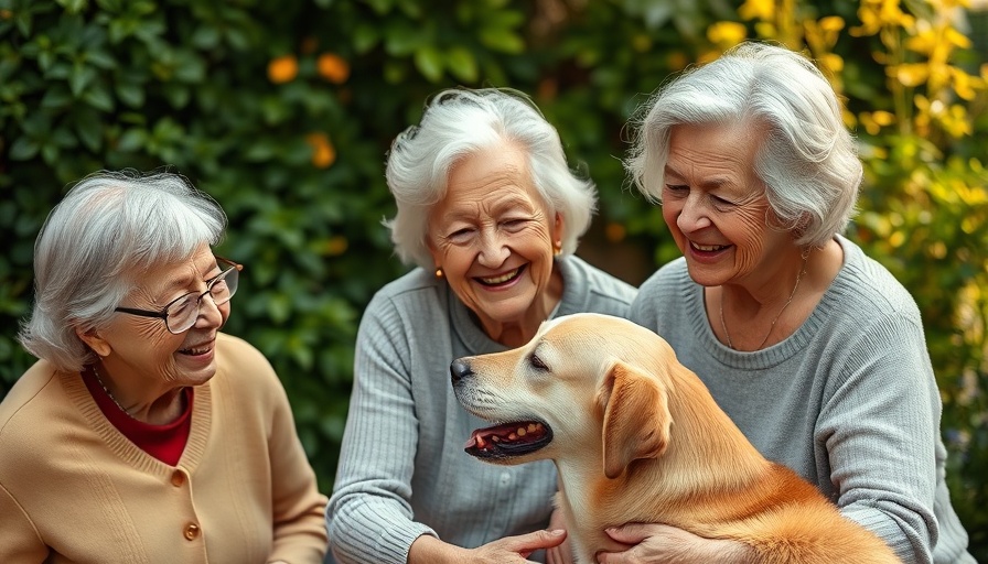 Elderly women enjoying with a dog in a garden, highlighting life quality.