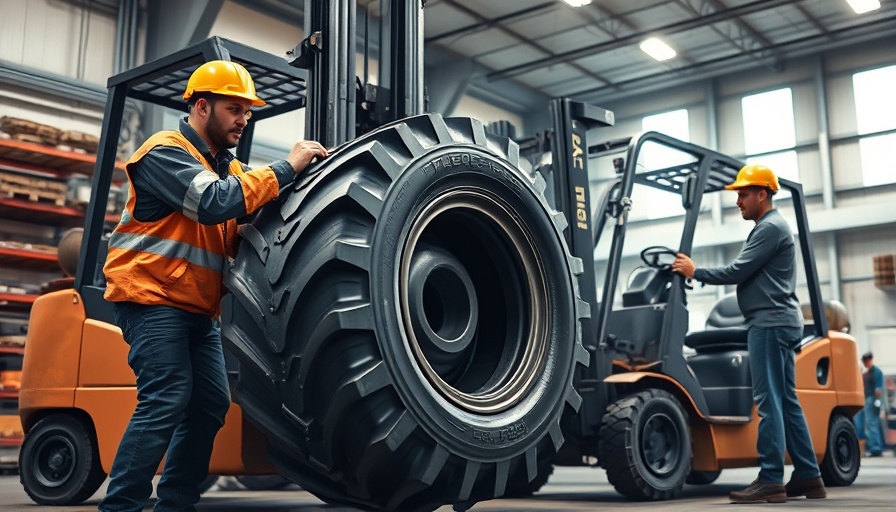 XXL-Reifenprofis Norddeutschland handling large industrial tire in workshop.
