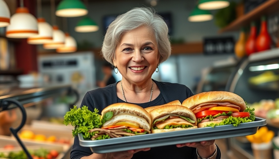 Dorfladen Benit Lebensqualität with a woman displaying fresh sandwiches.
