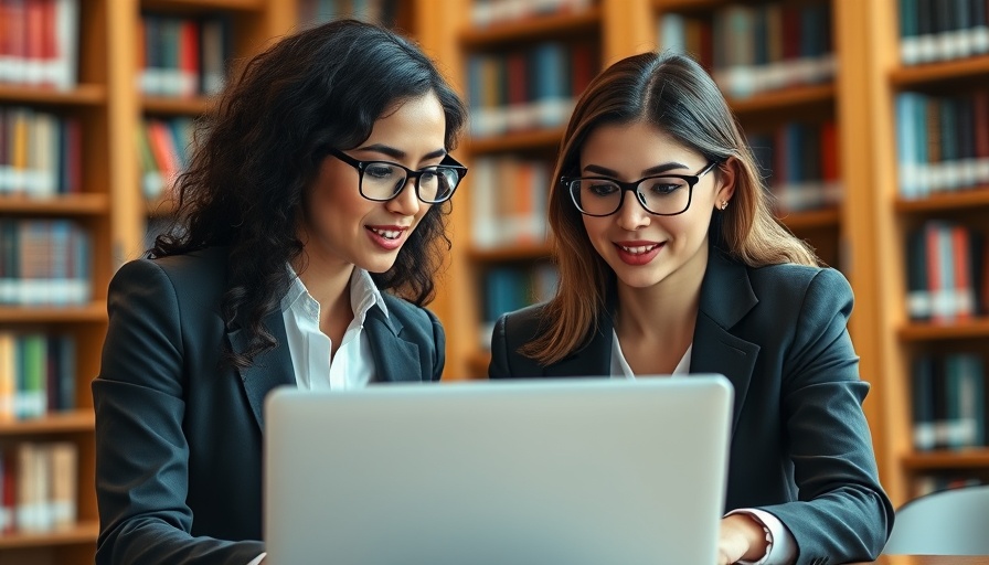 Zwei Frauen gestalten erfolgreich einen Verkaufs-Pitch auf einem Laptop in der Bibliothek.