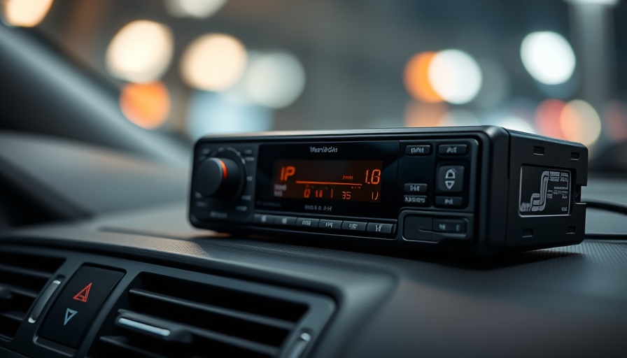 Digitalfunk Blackout device on vehicle dashboard.