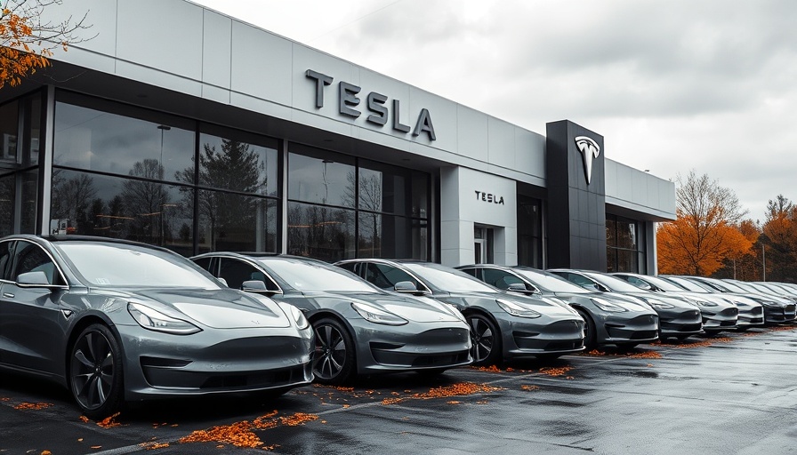 Tesla cars at dealership showcasing sales in Europe.