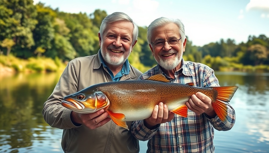 Older men showcasing fish by a lake, Stippangeln lernen scene