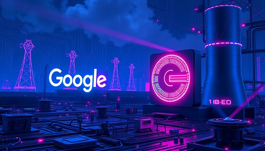 Futuristic tech depiction of Google AI and nuclear power.