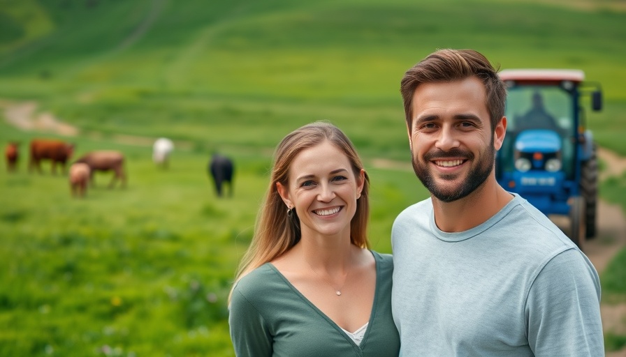 Leben auf dem Bauerhof: Couple enjoying farm life with cattle and tractor.