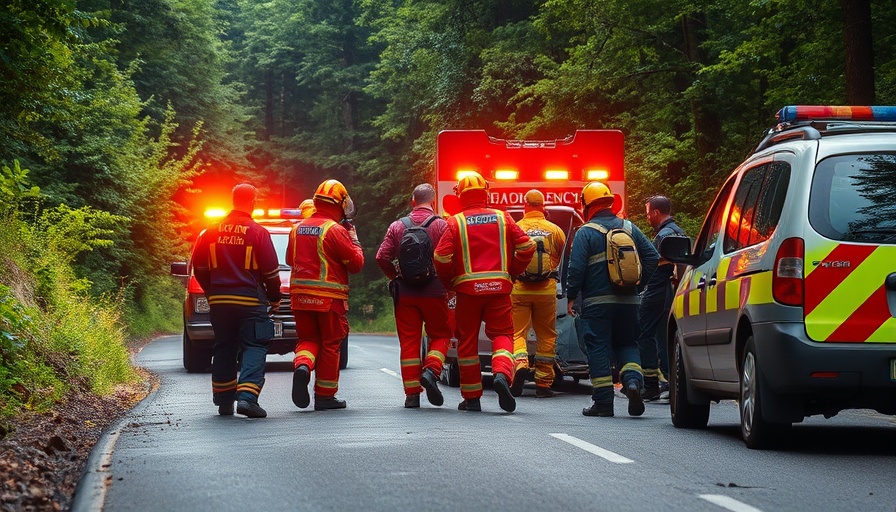 Emergency team at accident in Lütjensee forest, daylight scene