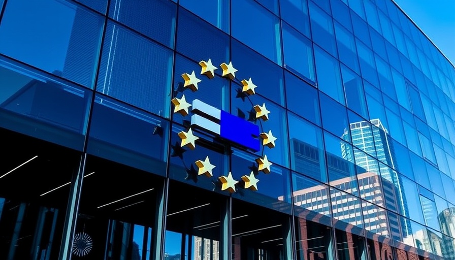EU Mega-Fusionen concept reflected on European Parliament building.