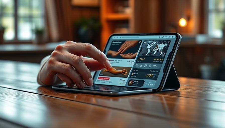 Innovative foldable smartphone with V-shaped display showing auction platform.