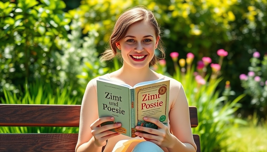 Autorin will nichts verdienen: Smiling young woman holding a book in a garden.