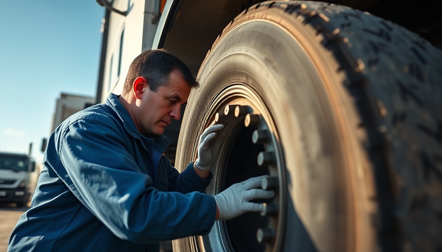 Dummersdorfer Lkw-Werkstatt worker checks truck in outdoor repair yard.