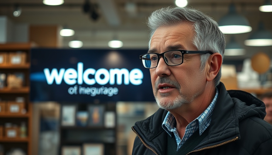 Dorfladen in Stormarn owner talking, with welcome display sign
