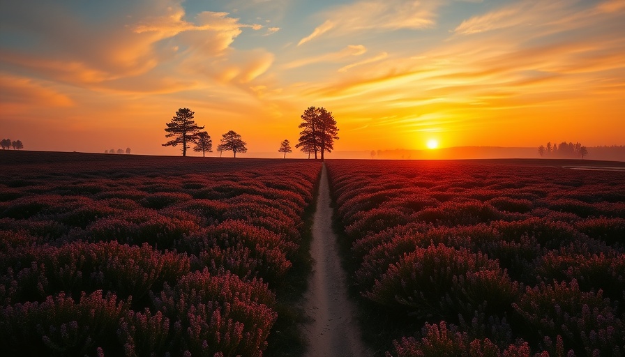 Breathtaking sunset over Fischbeker Heide landscape.