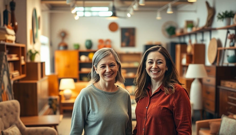 Two people in a vintage furniture shop in Göttingen, warm ambient lighting.