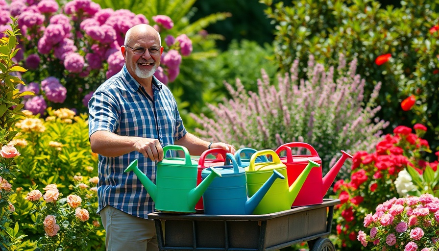 Man managing water cans in a garden due to Trockenheit in Neumünster.