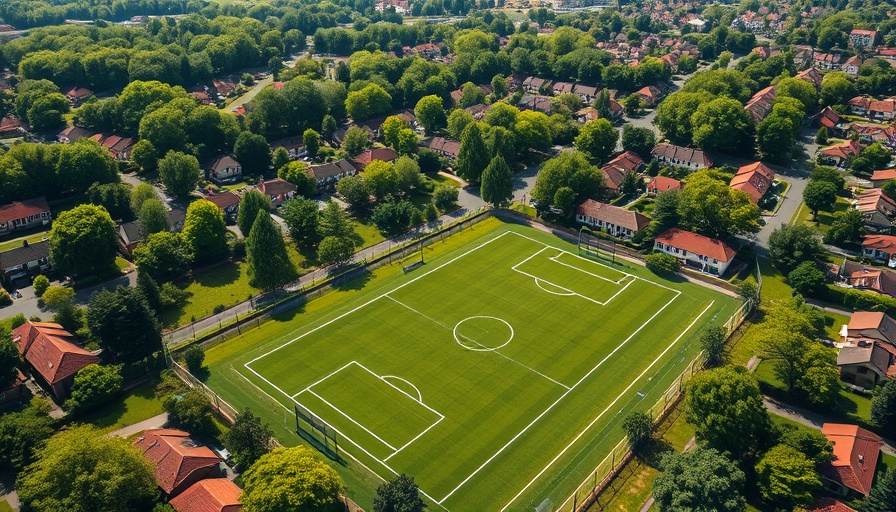 Hockeyplatz Bergedorf aerial view with lush surroundings.