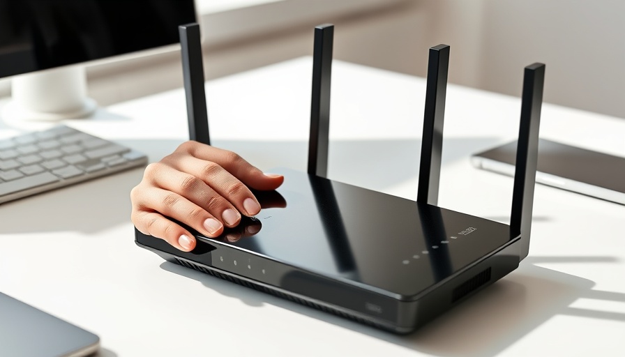 Hands adjusting wireless router on desk, DSL Abschaltung und Umstieg auf Glasfaser Kosten topic.