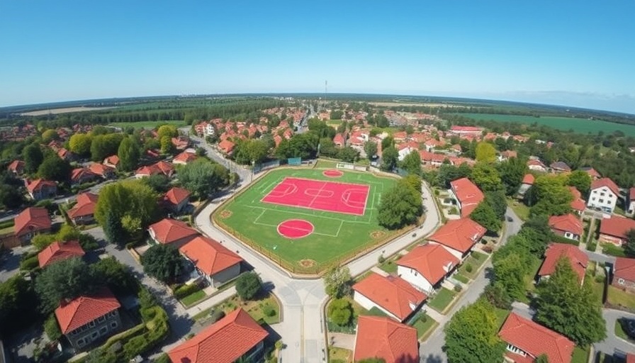 Aerial view of Bergedorf with Hockeyplatz and lush greenery.