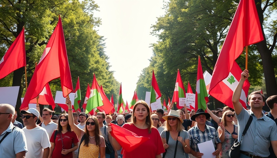 Protest against Tenneco Stellenabbau with banners and flags in park.
