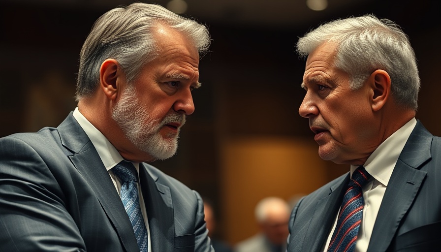 Two men discussing CO2-Lagerung Schleswig-Holstein, conference setting.