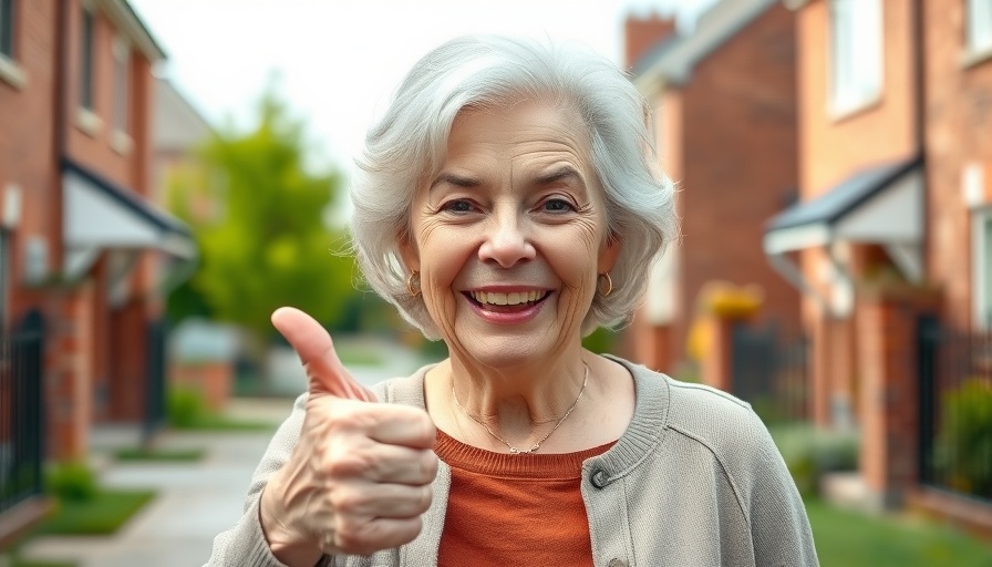 Joyful older woman managing neighborhood disputes, smiling confidently.