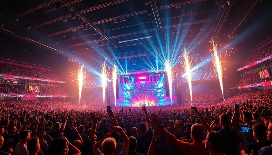 Eurovision Song Contest 2025 stage with fireworks and vibrant crowd.