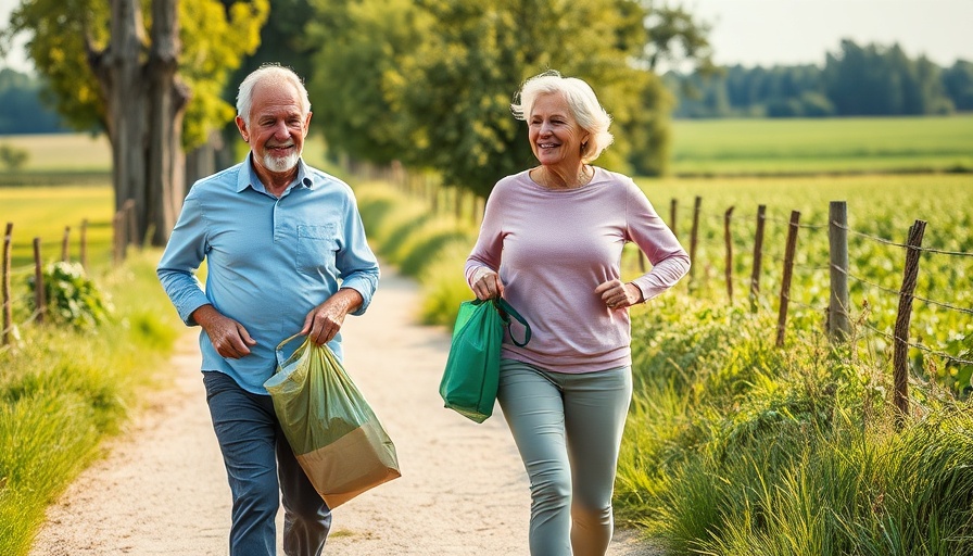 Older couple plogging on Föhr, collecting litter while jogging outdoors.