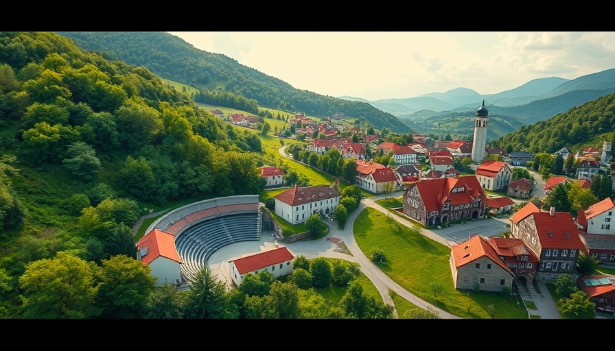 Lush aerial view of Segeberg countryside with amphitheater.