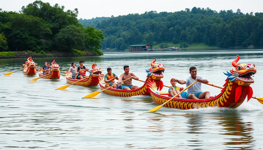 Dragon boat teams racing on a lake in Stormarn