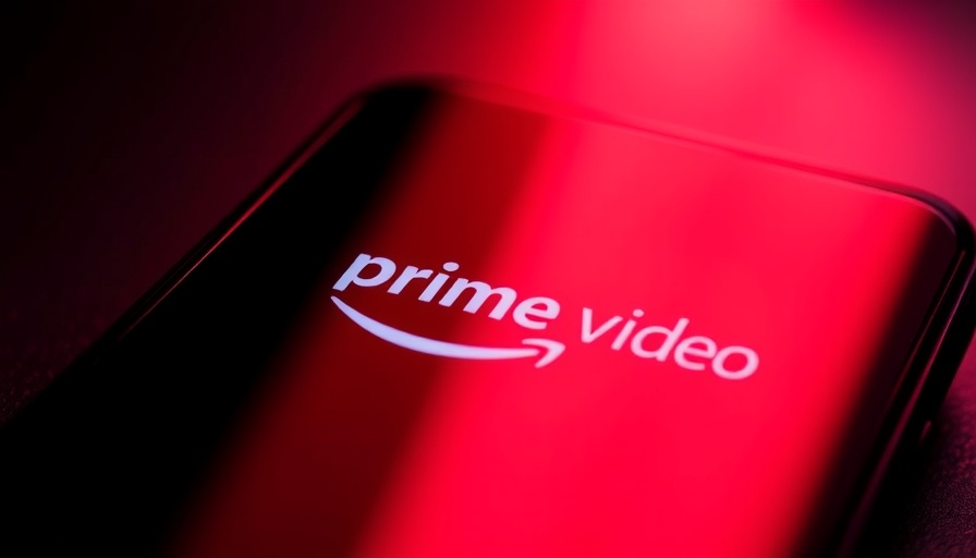 Amazon Prime Video logo displayed on a smartphone with red lighting.