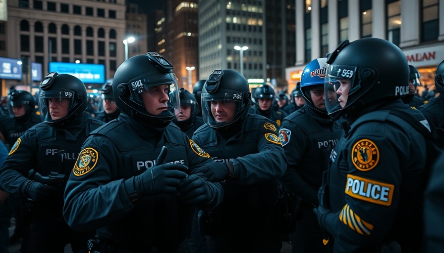 Versammlungsfreiheit und Schutzbewaffnung police in riot gear at night.