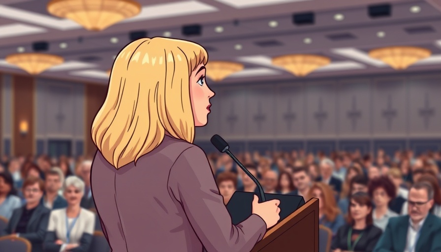 Blonde speaker addressing crowd, Datenschutz als Grundlage für Digitalisierung.