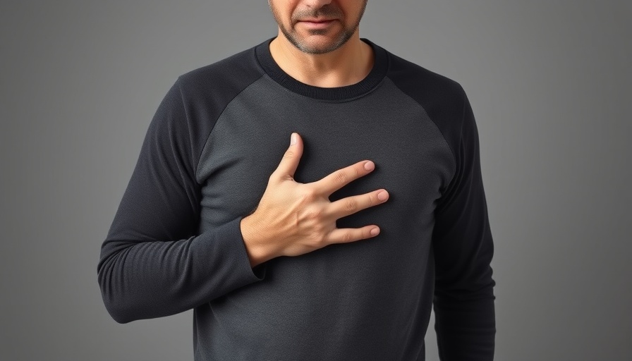 Person showing heart pain; Online-Test Risiko Herzinfarkt Schlaganfall.
