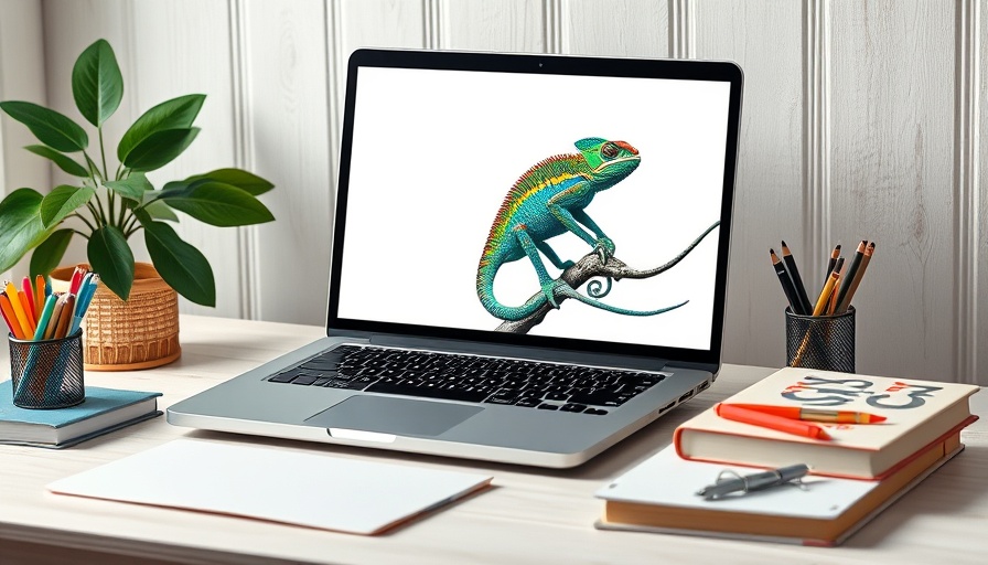 Sleek laptop on desk with vivid chameleon display, Laptops für Schüler und Studenten 2025.