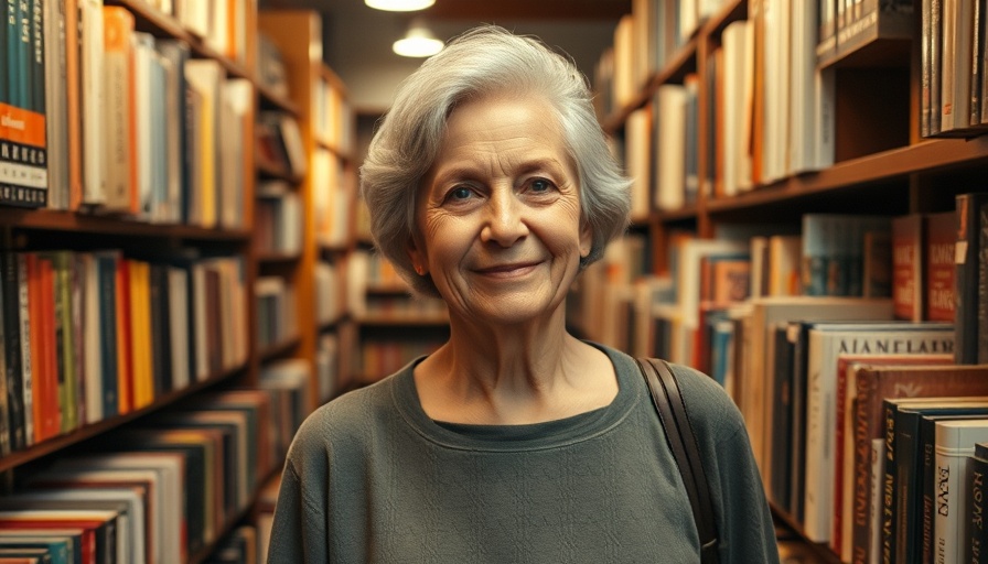 Elderly woman in a local bookstore, 'Schlusslicht lokale Buchhandlung'.