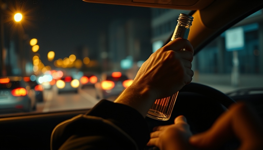 Young man holding bottle while driving at night, Eigenbrauer-Syndrom Mikrobiom context.