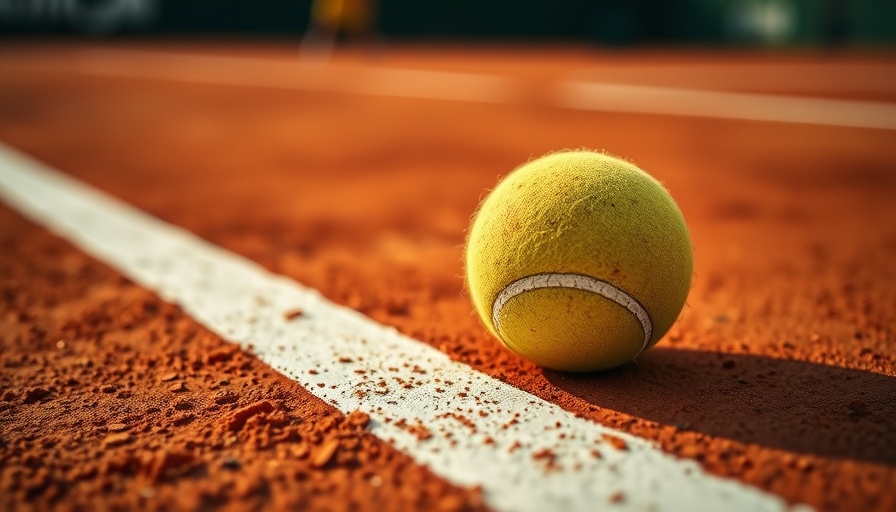Tennis ball on clay court at French Open 2025, live-stream moment.