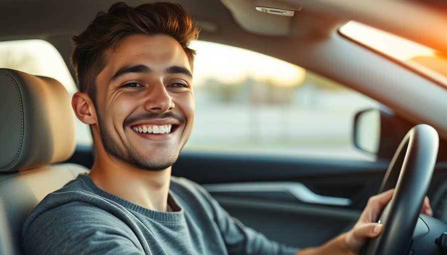 Happy young man in car for Stormarn für Familien.