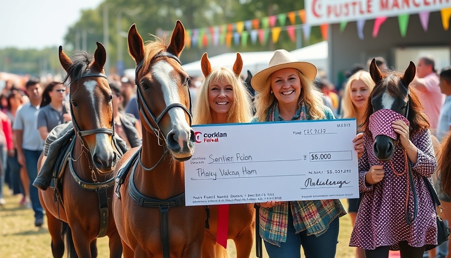 Reitsport für Krebsforschung event with ponies and check presentation.