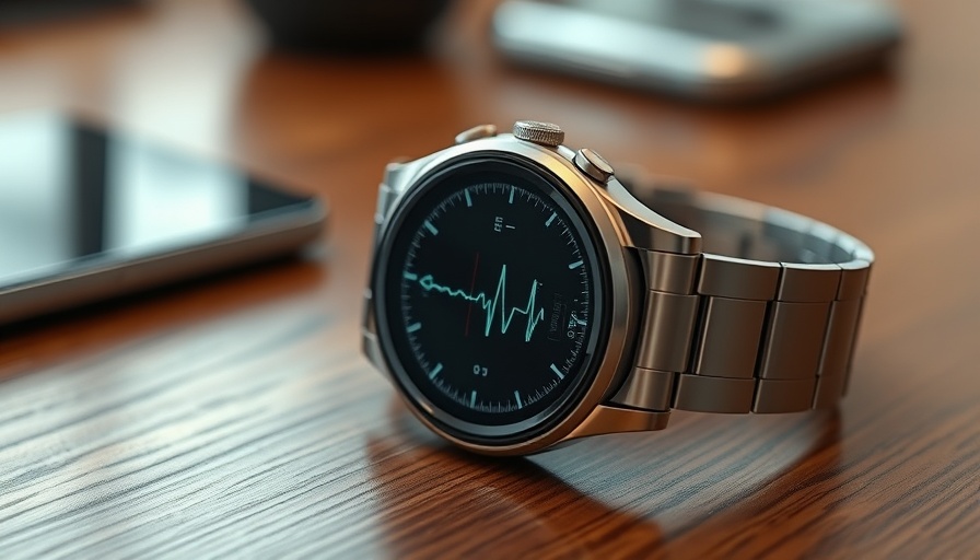Sleek smartwatch with EKG on wooden table