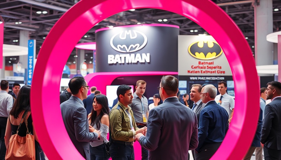 Dynamic scene at BrandMate Essen with vibrant pink frame and professionals.