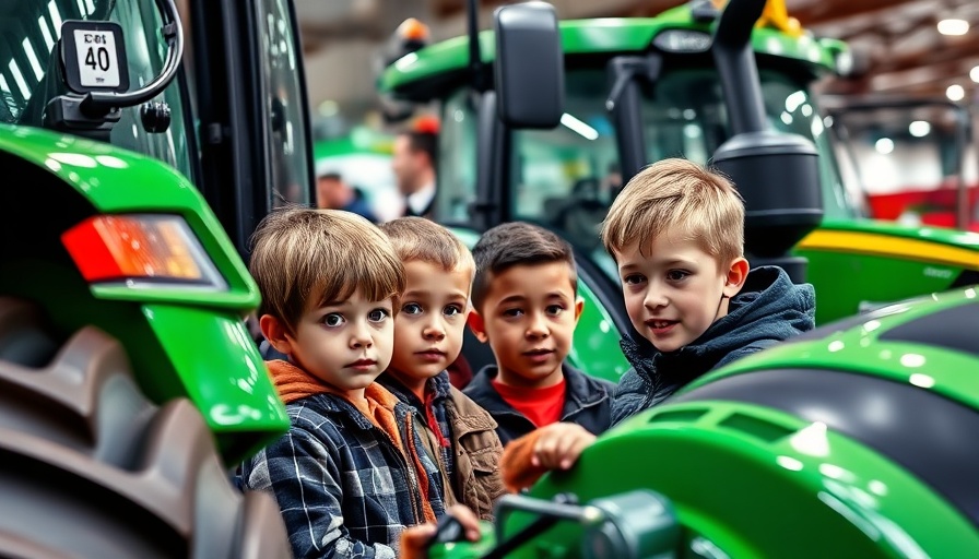 Youth examining tractor at Landwirtschaftsschau Mela.