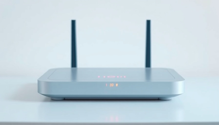 Wi-Fi 7 router with glowing lights, sleek and modern design.