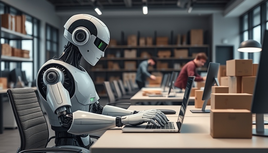 Arbeitsplatzverlust durch KI in modernem Büro mit Roboter.
