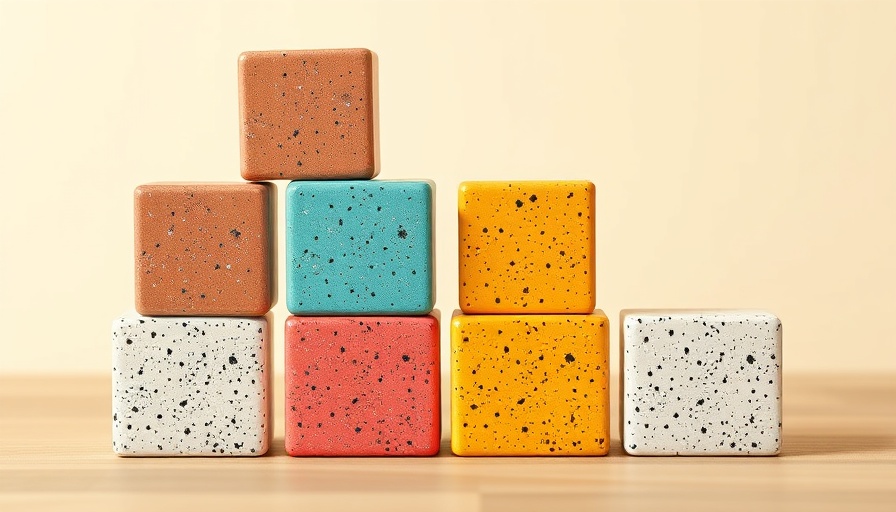 Sustainable colorful building blocks on a cream background promoting creativity.
