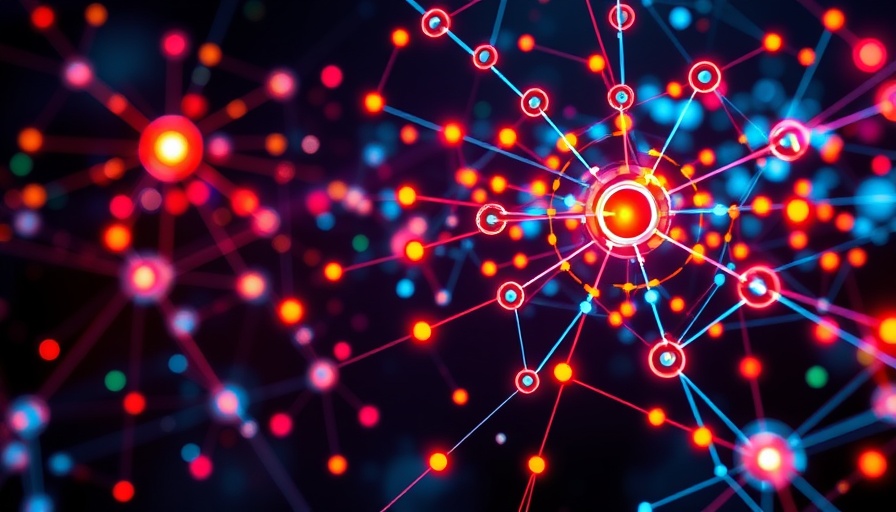 Abstract digital interface with vibrant neon elements showing connections.