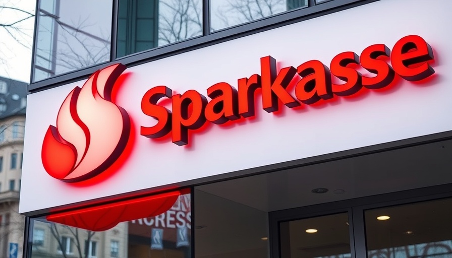 Sparkasse illuminated signage with modern glass facade.