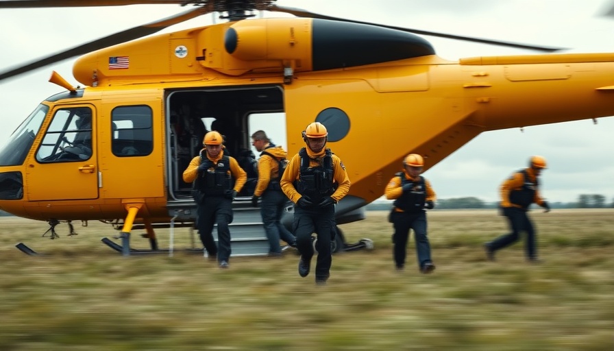 Emergency team in Rettungsdienst Norddeutschland exiting helicopter.
