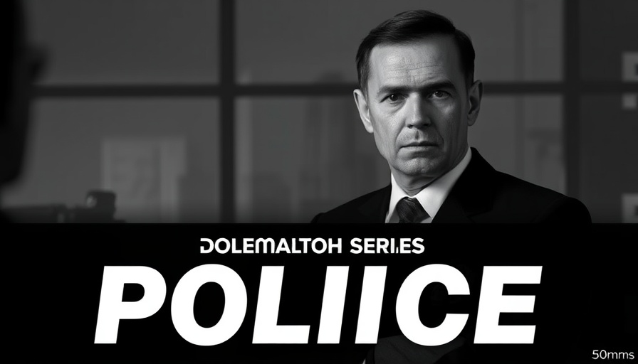 Promotional banner for Polizei Doku-Serie with serious man and blurred figure.