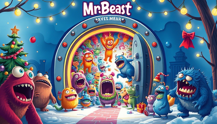 MrBeast-Adventskalender von Moose Toys features vibrant monster illustrations in a festive scene.